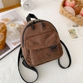 Brown corduroy mini backpack with smiley face print and adjustable straps - Brown