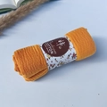 Pleated cotton viscose shawl in bright orange yellow with a handmade floral paper wrap - Style #67