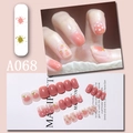 Unghie finte sfumate rosa con motivi pesca e pois bianchi, modello A068 - A068 Pesca di Cuore d'Acqua (A068)
