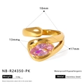 Guide des tailles détaillé pour bague en acier doré avec zircon rose et dimensions - Ouvert Réglable / Style Pavé Rose (NB-R24350)