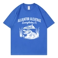 Blaues T-Shirt mit Rundhalsausschnitt und weißem Alligator Alcatraz Grafikdruck - S / Königsblau