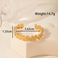 Gold ginkgo leaf open bangle bracelet in polished stainless steel for women - Continuous Ginkgo Leaf