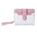 Pink and white floral pattern folding wallet with wristlet strap and gold hardware - Pink