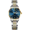 Women's quartz business watch with gold-silver steel band and blue luminous dial - Two-tone Gold & Silver with Blue Dial