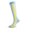 Blue, yellow, and white vertical striped compression socks in a knee-high sport style - Blue Yellow Stripe