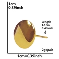 Detail view of 10mm gold round stud earrings with 11mm pins and size specifications - D164-Gold Circle Flat