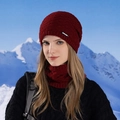 Winter Strickmütze und Schal Set in Rot mit dickem Fleecefutter und gerippter Textur - Burgunderrot