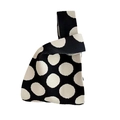 Knitted shoulder tote bag with black and white polka dot pattern and sturdy handle - Black with White Polka Dots