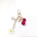 Cute cherry and daisy gold alloy pendant keychain for DIY jewelry making or bag decor - Red Cherry with Star and Flower Charm (Cherry A-H)