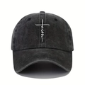 Berretto da baseball vintage in cotone lavato grigio con stampa croce Faith e protezione solare - Taglia unica / Nero