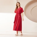 Accappatoio lungo rosso in cotone con bordini bianchi e cintura per uomo e donna - M / Donna Manica Corta / Rosso Carminio