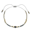 Bohemian woven bracelet featuring black faceted stone with gray matte beads and gold spacers - Grey Rope/Black Faceted Bead/Grey Gold Bead(BR0405)