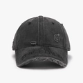 Gorra de béisbol negra lavada con bordado Black Palm y detalles de diseño desgastado - Ajustable / Negro