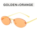 Gafas de sol ovaladas sin montura con patillas doradas y lentes de color naranja - Lentes Naranjas