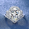 Elegant pear-shaped high carbon diamond ring with sparkling halo and polished silver band - Ljz-11 [5 Carats] / Adjustable Open