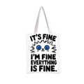 Détail du sac cabas en toile avec chat de dessin animé et texte humoristique - Blanc Chat Everything is Fine (jiayingstd115)