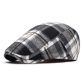 Classic British style plaid flat cap for men and women with grey checkered pattern - Black