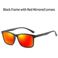 Classic black TR frame polarized sunglasses with red mercury reflective lenses - Black Frame Red Mirrored Lens