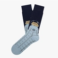 Navy blue mid-tube cotton socks featuring a creative astronaut cat jacquard pattern for couples - One Size / Space Cat