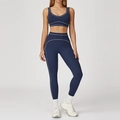 Ensemble de yoga bleu marine avec brassière et legging aux coutures contrastées blanches - S / Haut Et Bas / Bleu Marine