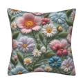 Square pillowcase with 3D floral print in pink and blue on a light teal background - 18x18 Inch