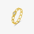 Elegant gold chain link ring featuring a central sparkling round zircon stone - US 6 / 18K Gold