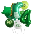 Dinosaur birthday party balloons set with green number 4 and cartoon dragon foil balloon - Set 4 / Green
