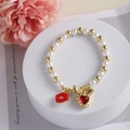 Bracelet perlé plaqué or 18k avec perles et pendentifs cœur et lèvres rouges - Cœur Rouge et Lèvres Rouges (F)