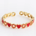 Adjustable gold ring with red enamel hearts and orange zircon details for women - Heart Shape Red