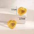 18K gold plated titanium steel heart earrings with textured pleated finish 3.1cm - Heart Stripe / Gold
