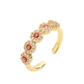 Anello regolabile in oro con fiori Evil Eye rossi e pietre in zirconia lucida - Aperto Regolabile / Rosso