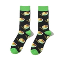 Close-up of black mid-calf socks with green contrast heels and ramen bowl print - One Size / A780-Ramen