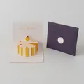 3D pop-up birthday card set featuring yellow striped cake design and purple envelope - Design F-HK8006