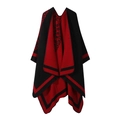 Red and black reversible geometric cashmere-like shawl with striped knit pattern - British Bright Red