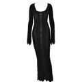 Slim fit black long sleeve maxi dress with U-neck and textured knit fabric for women - S / Black