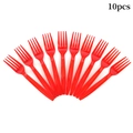 Detailed view of ten red disposable plastic forks for Independence Day parties - Red Dining Fork