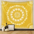 Arazzo mandala boho in tessuto giallo con motivi floreali bianchi e rosa - 73X95CM Tessuto Spazzolato / Mandala Giallo