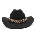 Fashionable black wool fedora hat with a chunky rose gold chain band decoration - M(56-58cm) / Black