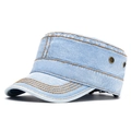 Berretto militare a testa piatta in denim azzurro con cuciture gialle e fori laterali - Regolabile / Azzurro