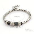 Detailed specs for 180mm Cuban link bracelet showing size and stainless steel material - Silver & Black Magnet Bead Bracelet (B540-01)