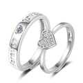 S925 versilberte Partnerringe mit Herz-Zirkonia und Forever Love Gravur für Paare - QL003-Forever Love Herz Volldiamant Paar / Paar Set