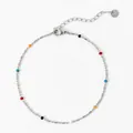 Adjustable silver stainless steel thin chain bracelet with colorful enamel beads - Silver + Multi-color