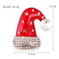 Sparkling red Santa hat Christmas brooch pin with gold stars and white zircons - xz4586 Christmas Large Hat