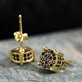Luxurious gold-plated hip-hop stud earrings with full micro-pave black round stones - Gold Black Zirconia