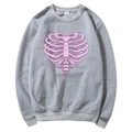 Gray unisex fleece hoodie featuring pink heart ribcage graphic with front drawstring hood - S / Tops / Grey (Pink Heart Ribs)