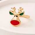 Christmas reindeer ring in gold finish with red and green enamel on stone base - Colorful Reindeer