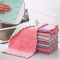Thick microfiber dish cloths in pink, green and purple colors with wave texture - 30x30cm Double-Sided Enlarged Thickened - Mixed Colors Bulk