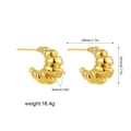 18k gold plated stainless steel croissant earrings with textured ridges and 28mm size - Croissant Style