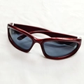 Deep red wrap-around sporty sunglasses with dark grey lenses in punk futuristic style - Burgundy