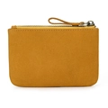 Close-up of yellow suede leather coin purse with zipper closure and smooth texture - Crazy Horse Yellow